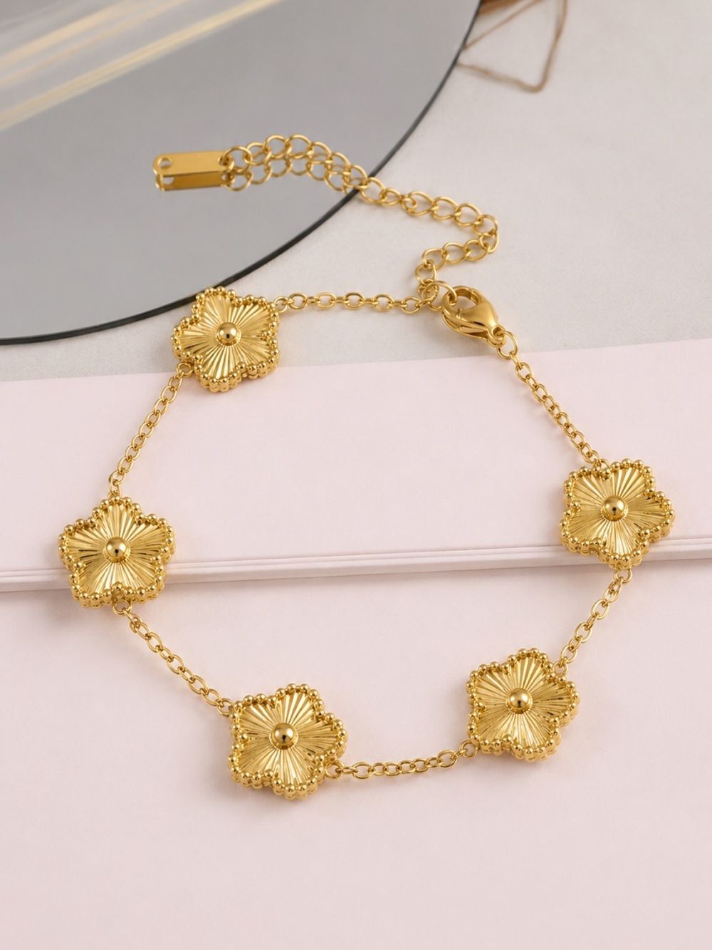 18K Gold Four Leaf Clover Bracelet Stainless Steel Lucky Floral Charm Alhambra